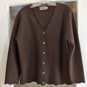 Beyond Threads Alpaca Sweater Jacket Wool Rich Brown Scalloped Edges Structured